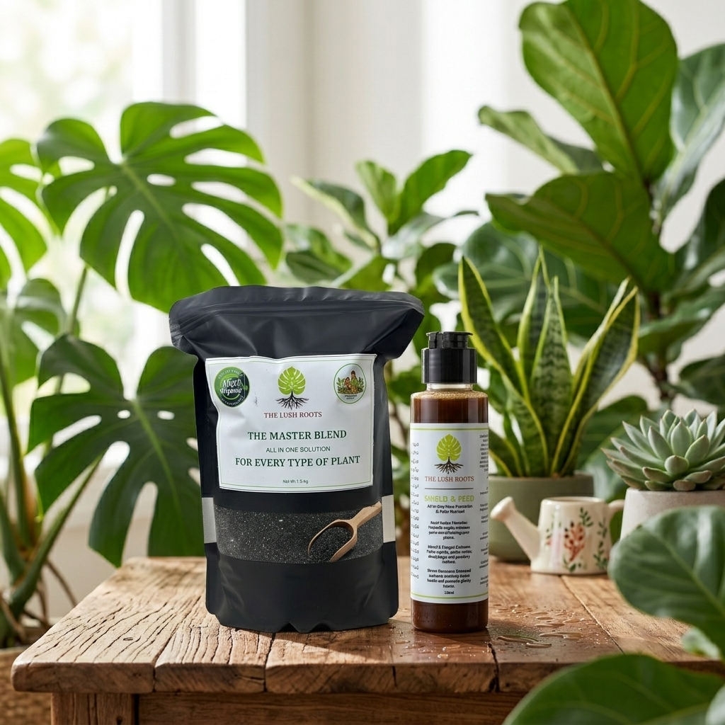 Duo Bundle: The Master Blend 500g organic soil food and Shield & Feed neem oil spray by Lush Roots