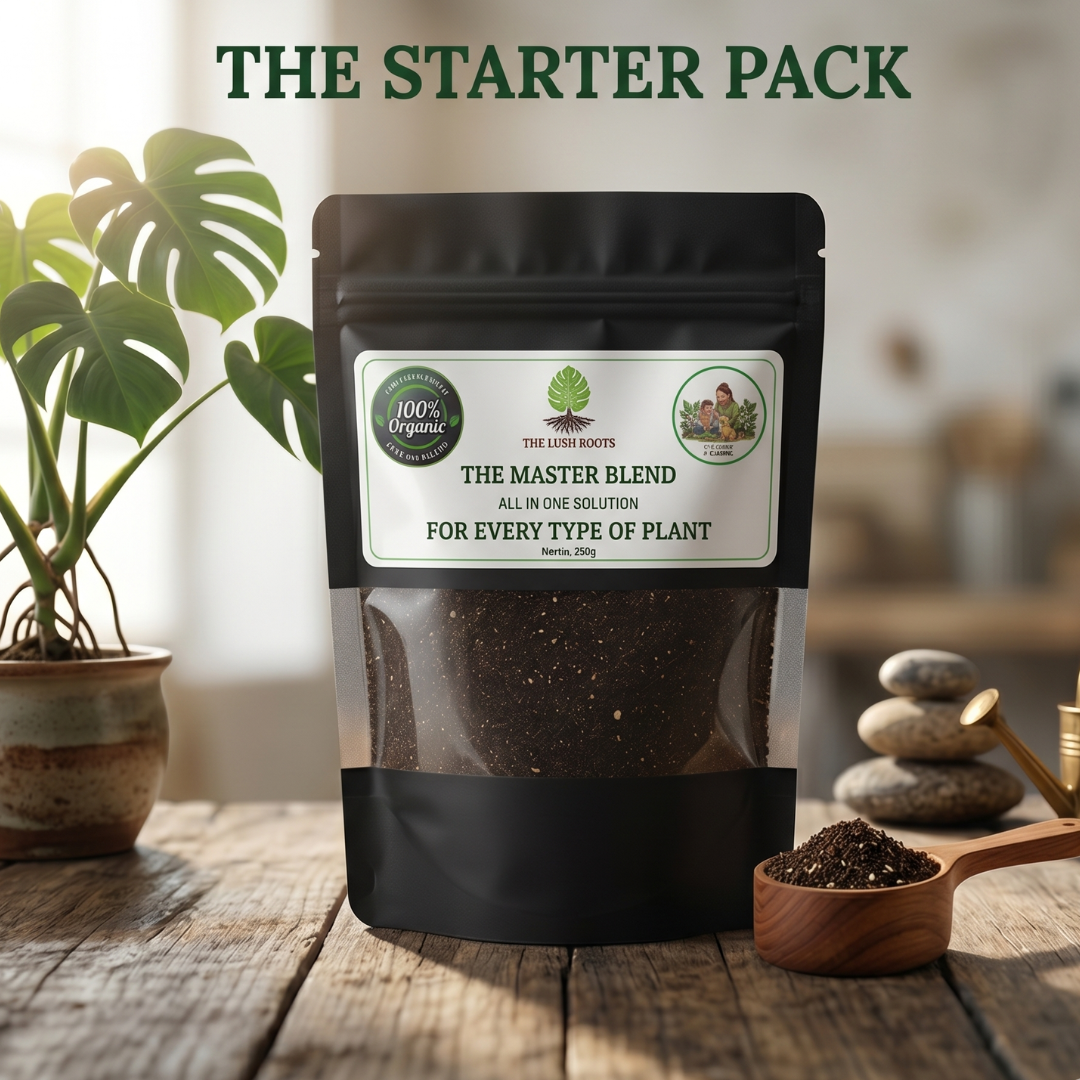 The Master Blend organic fertilizer and pest guard pouch by Lush Roots