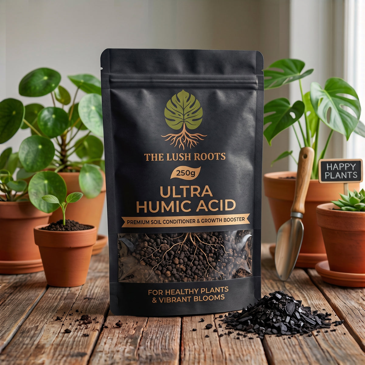 Humic acid powder 250g pack, organic soil conditioner and root activator in Pakistan
