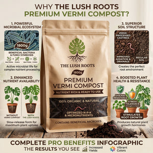 Organic vermicompost worm castings, odourless black gold soil enrichment by Lush Roots