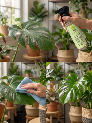 Lush Leaf plant shine spray with 500ml bottle and microfiber towel